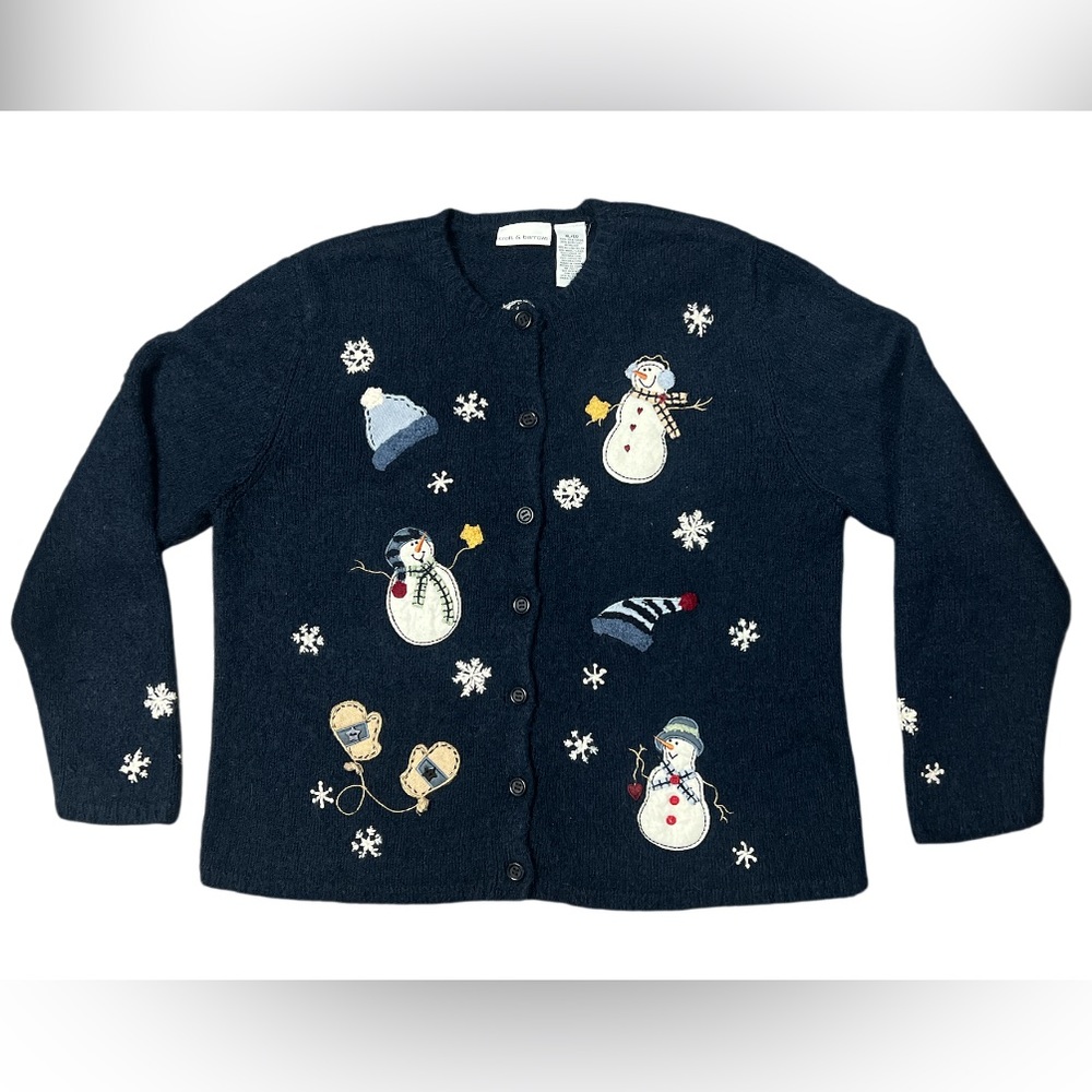 Croft & Barrow Navy Snowman Christmas Cardigan – Retro Holiday Size XL Silk Wool